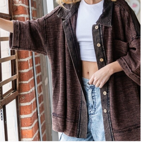 Oli & Hali Black Mixed Mineral Washed Short Sleeve Button Down Shirt Jacket - Picture 4 of 13